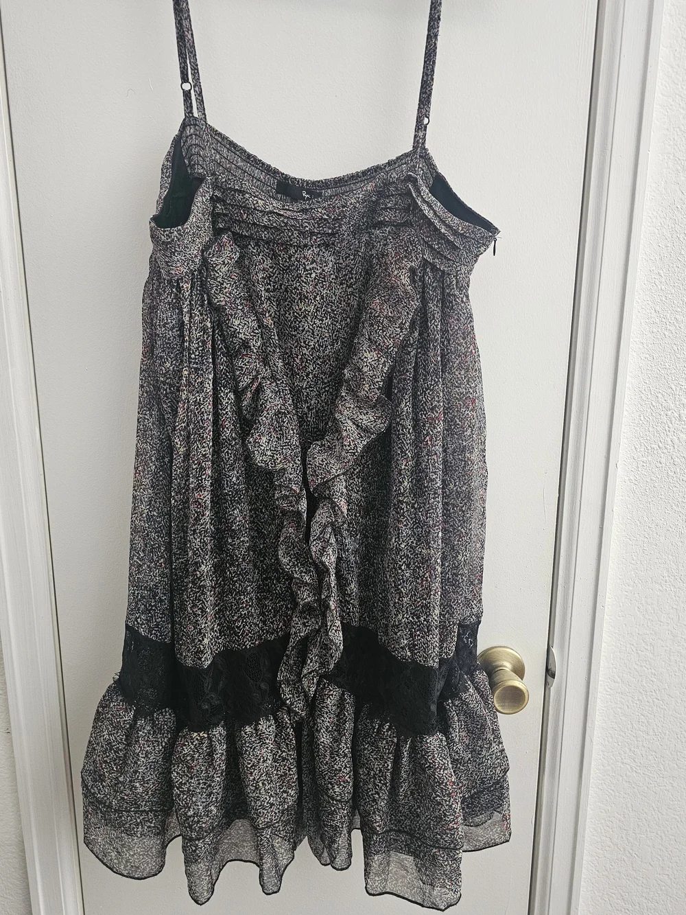 Ryu Black Floral Ruffle Midi Skirt with Lace Trim